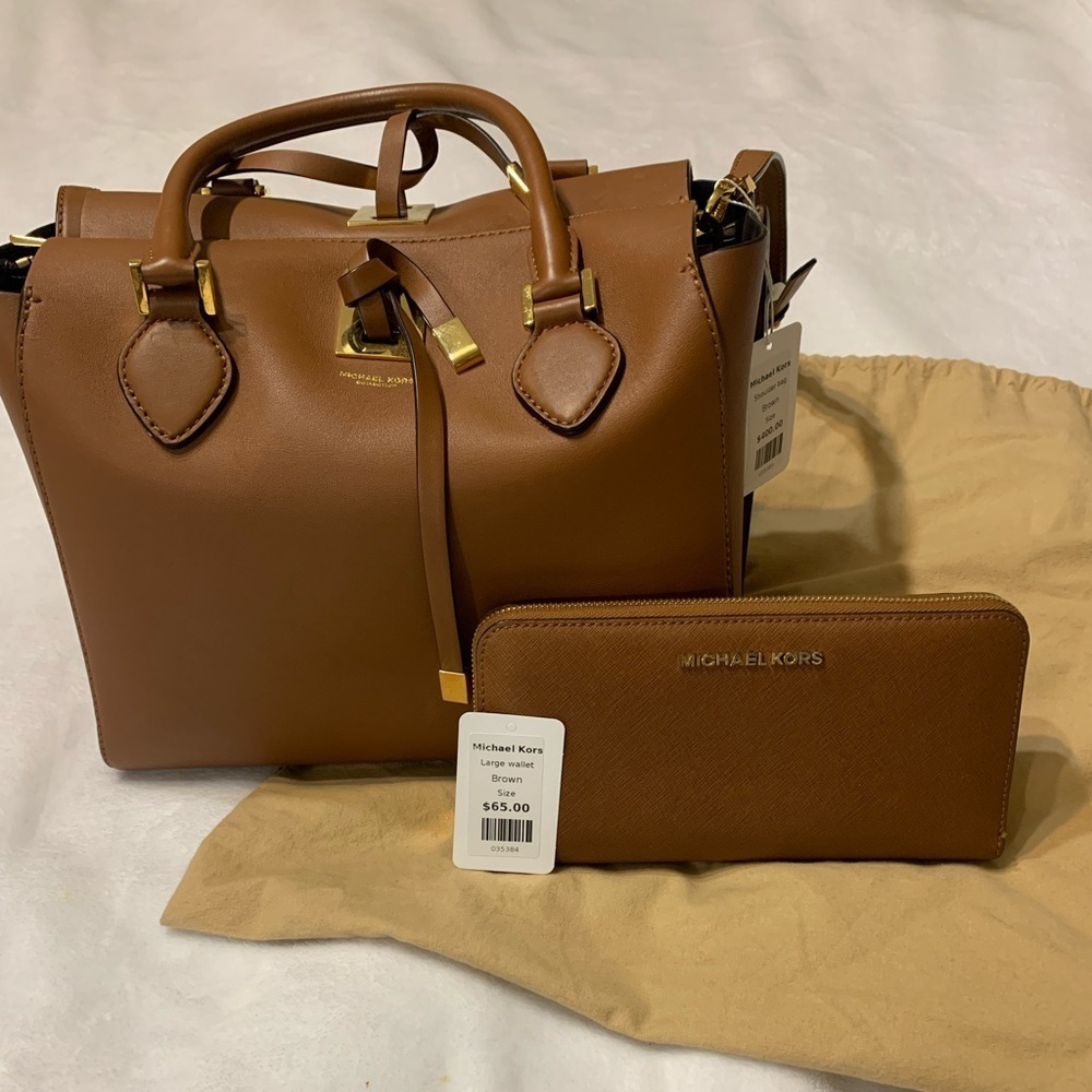 Michael Kors Miranda Leather Collection Tote Handbag With Wallet NWT